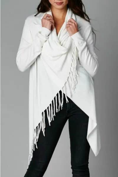 White Wrap with Black Skinny Jeans