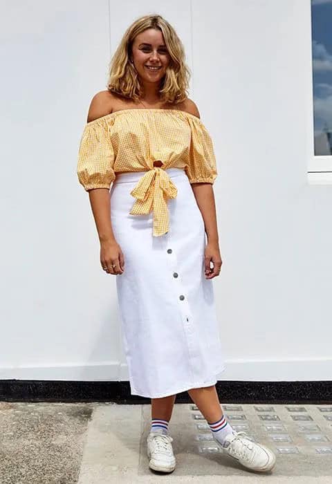 Gingham Yellow Off the Shoulder Top