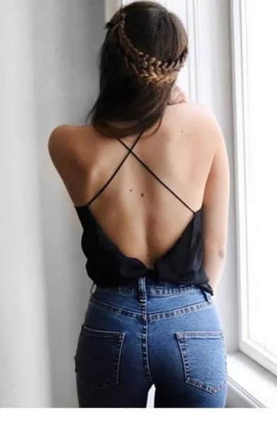 Black Criss-Cross Back Backless Top with Light Blue Skinny Jeans