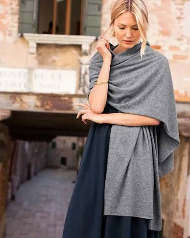 Grey Cashmere Wrap with Navy Maxi Dress