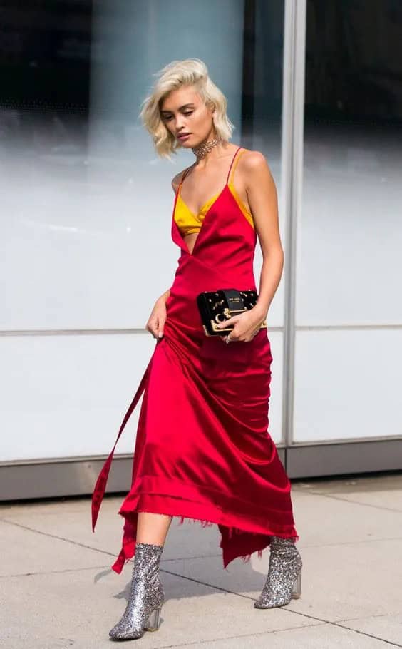 Red Satin Spaghetti Strap Dress