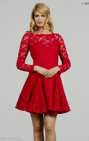 Red Lace Fit and Flare Long Sleeve Dress