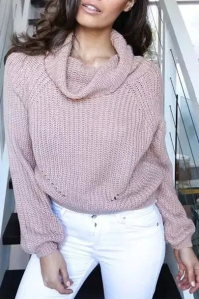 Pink Cowl Neck Pullover with White Skinny Jeans