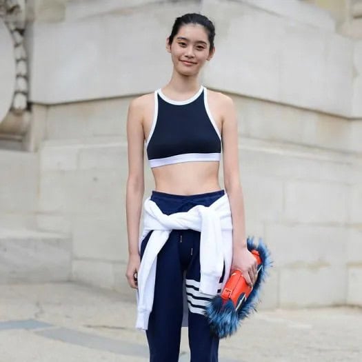 Black Crop Top with Cardigan Tied Around Waist