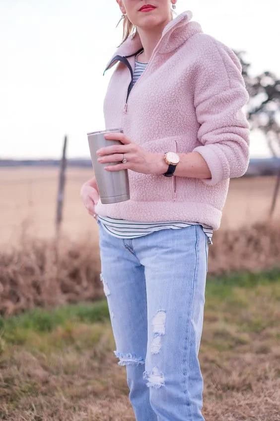 Striped Blouse Below Pullover