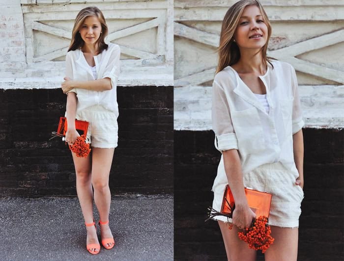 Chiffon Shirt with White Mini Shorts