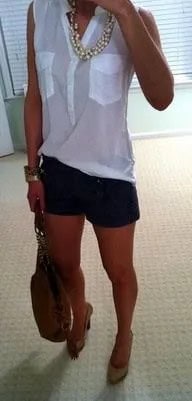 White Sleeveless Chiffon Blouse with Black Designer Shorts