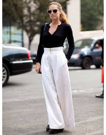 Black V Neck Fitted Sweater with White Palazzo Pants