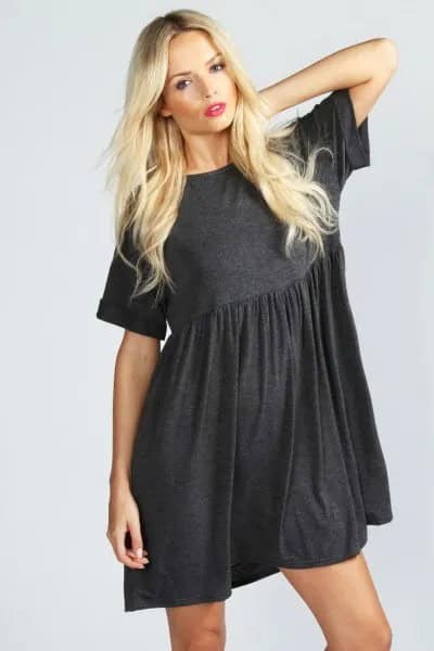 Grey Cotton Smock Dress