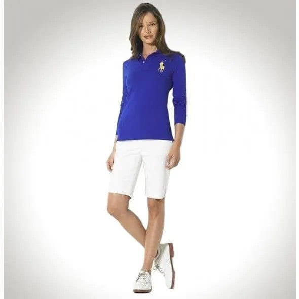 Blue Long Sleeve Polo Shirt with White Shorts