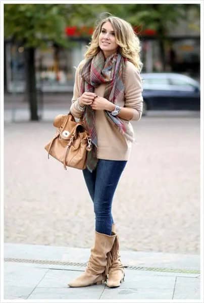 Wear with Pink Chunky Knit Sweater & Wide Calf Boots