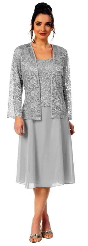 Grey Lace Jacket with Matching Chiffon Wedding Guest Dress