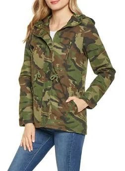 Camo Windbreaker with Greyish Blue Skinny Jeans