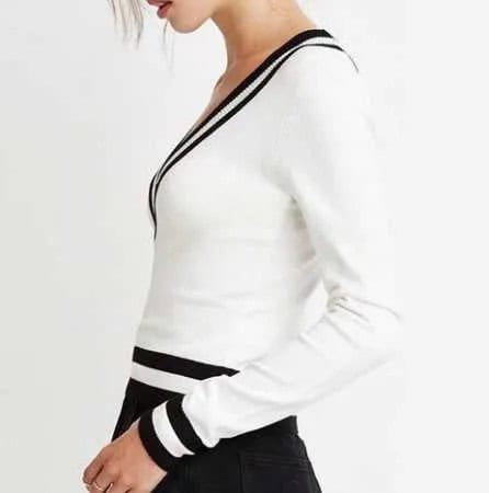 White Sweater with Black Mini Skater Skirt