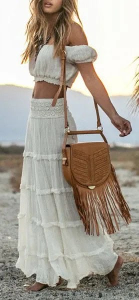 White Two-Piece Set of Crop Top & Maxi Skirt