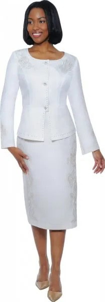 White Slim Fit Blazer with Matching Midi Straight Cut Skirt