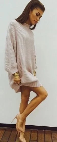 White Mock Neck Oversized Knit Sweater