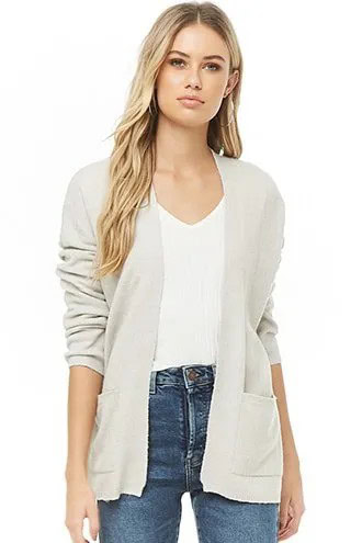 Off-White Cardigan with V Neck Tee & Blue Jeans