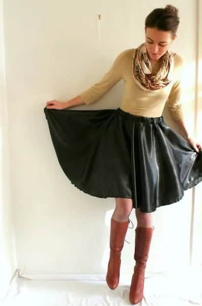 Wear with Crepe Sweater & Black Leather Midi Skater Dress