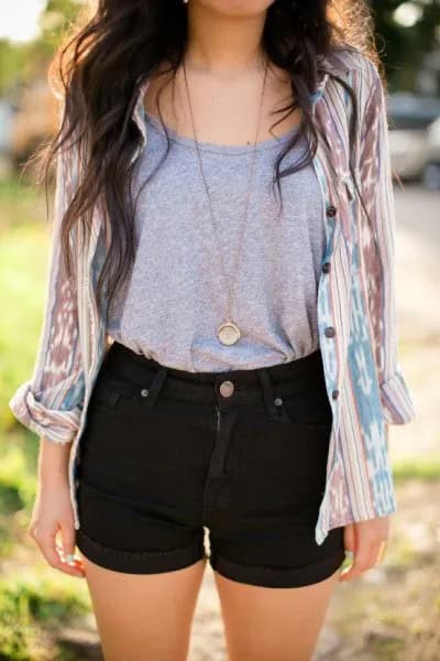 Black Shorts with Grey Tee & Pink Tie Dye Shirt