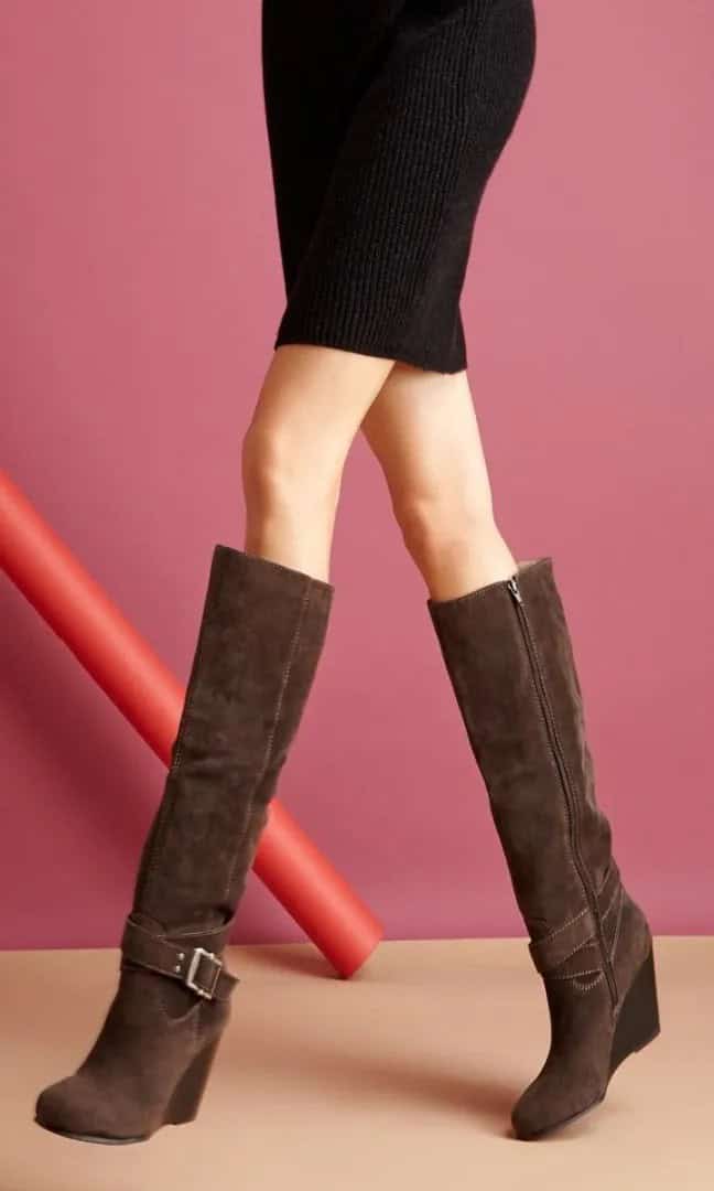 Knee-high boots with leggings