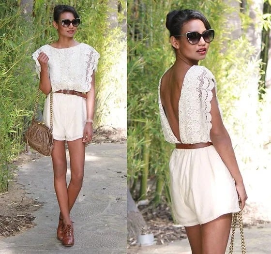 White Backless Lace Romper