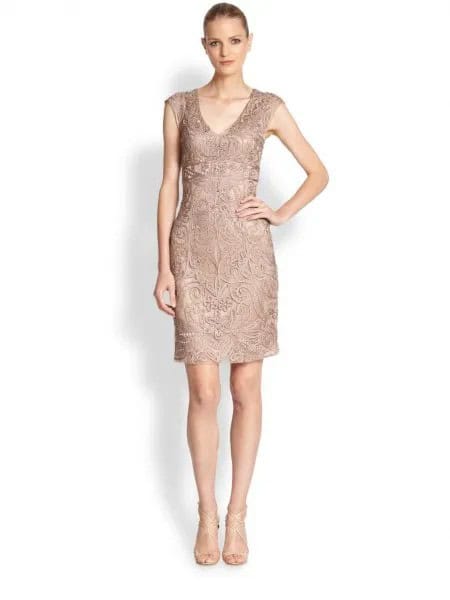 Blush Pink Lace Sleeveless Knee Length Cocktail Dress