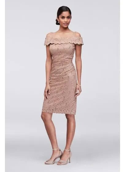 Pale Pink Cold Shoulder Lace Knee Length Cocktail Dress