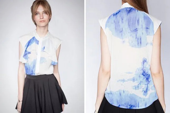 Chiffon Blue and White Tie Dye Shirt with Black Mini Skater Skirt