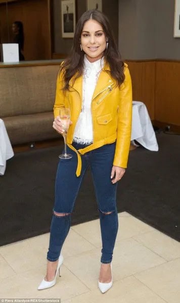 White Button up Shirt with Yellow Leather Jacket