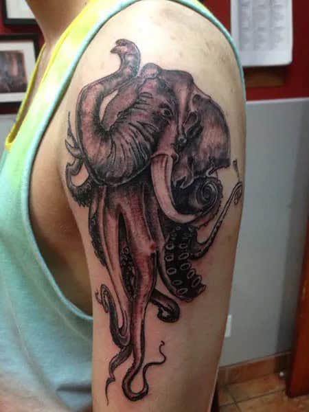 Elephant Head and Octopus Tattoo Design