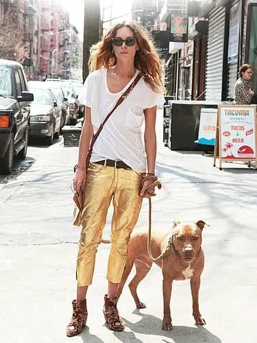 White Scoop Neck T Shirt with Metallic Cropped Pants