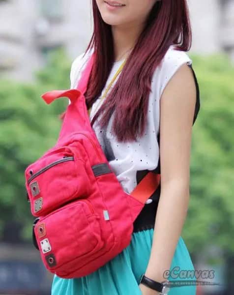 White Sleeveless Top with Sky Blue Skirt & Pink Sling Bag