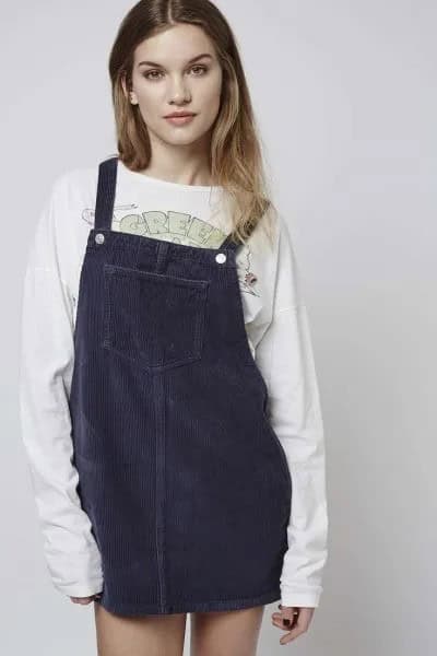 White Printed Tee with Corduroy Dress