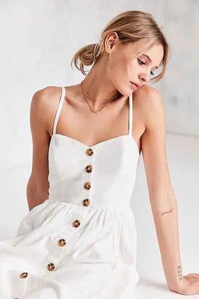 White Button Up Sweetheart Neckline Dress