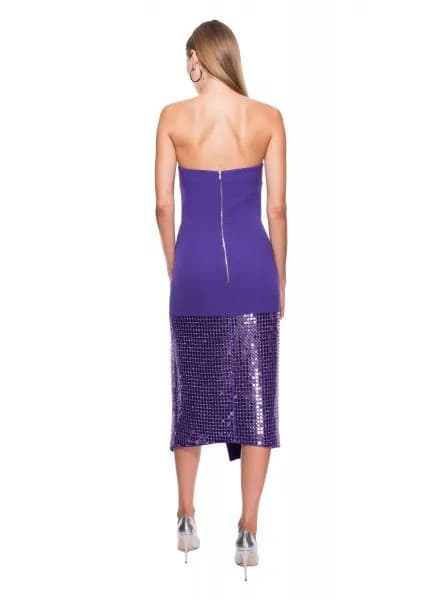 Royal Blue and Purple Midi Sequin Dress with Metallic Heels