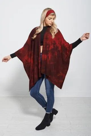 Red Poncho with Black Form Fitting Long Sleeve Tee