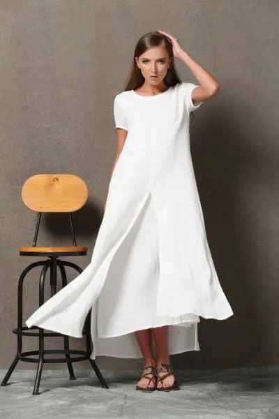 White Maxi Two-layered Flared Dress