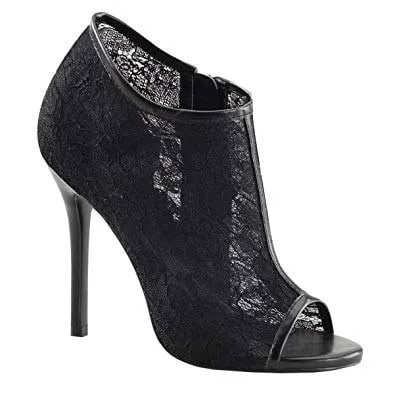 Black Open Toe High Heels with Subtle Lace Details