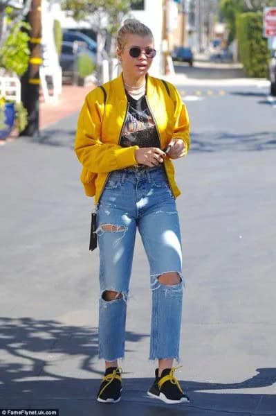 Lemon Yellow Jacket with Ripped Boyfriend Jeans