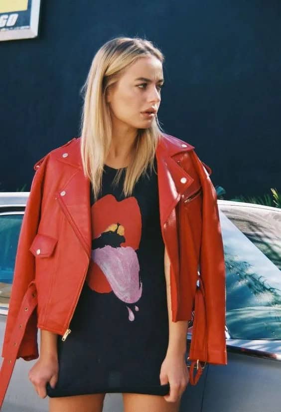 Black Dress + Red Leather Jacket