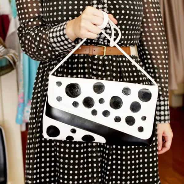 Black and White Polka Dot Belted Dress with Matching Purse