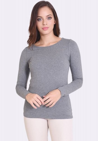 Grey Form Fitting Long Sleeve Top with White Skinny Jeans