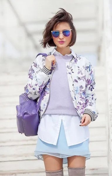 Wear with White Button Up Shirt & Floral Printed Bomber Jacket