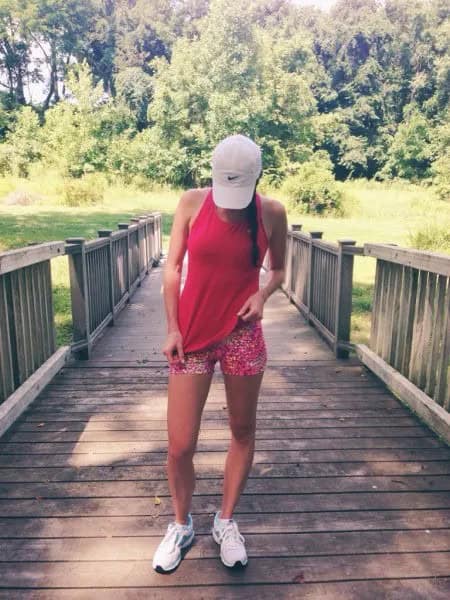 Red Vest Top with Rainbow Color Printed Running Shorts