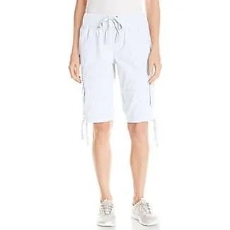 White Elastic Waist Knee Length Cargo Shorts with Sneakers