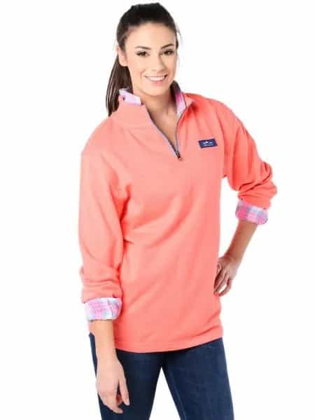 Blush Pink Long Sleeve Polo Pullover with Grey and White Plaid Shirt