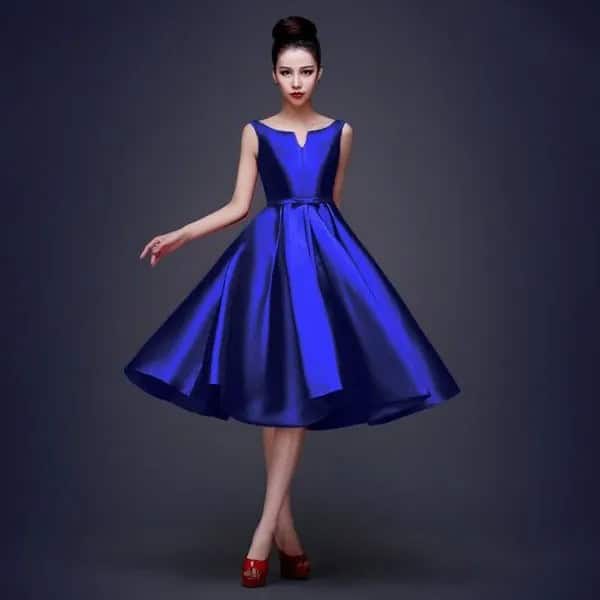 Silk Sleeveless Fit and Flare Midi Royal Blue Cocktail Dress