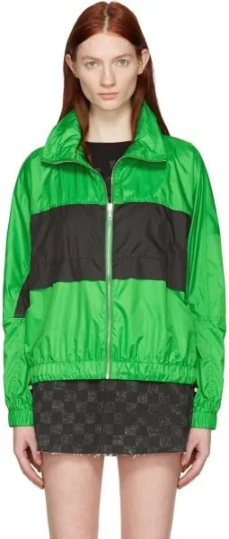 Green and Black Color Block Polo Windbreaker with Mini Skirt