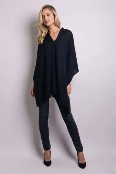 Black Cashmere Poncho with Skinny Jeans